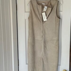 NWT CALVIN KLEIN BEIGE SLEEVELESS SUEDE DRESS WITH BELT 10 from Neimans elegant